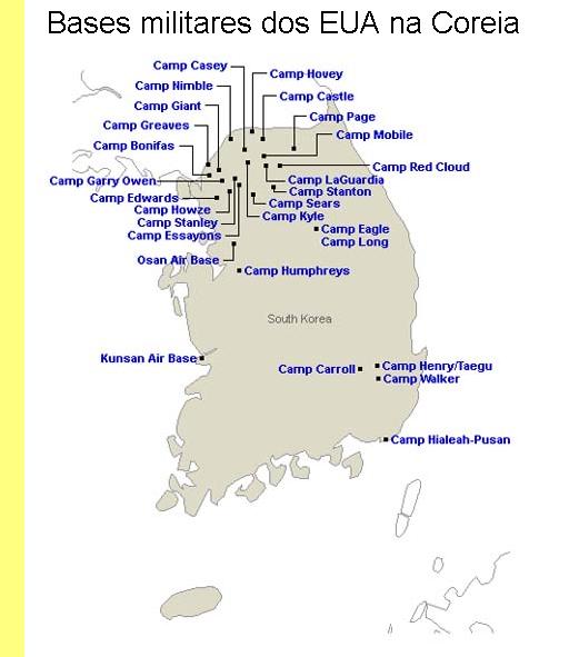 Bases militares dos EUA na Coreia.